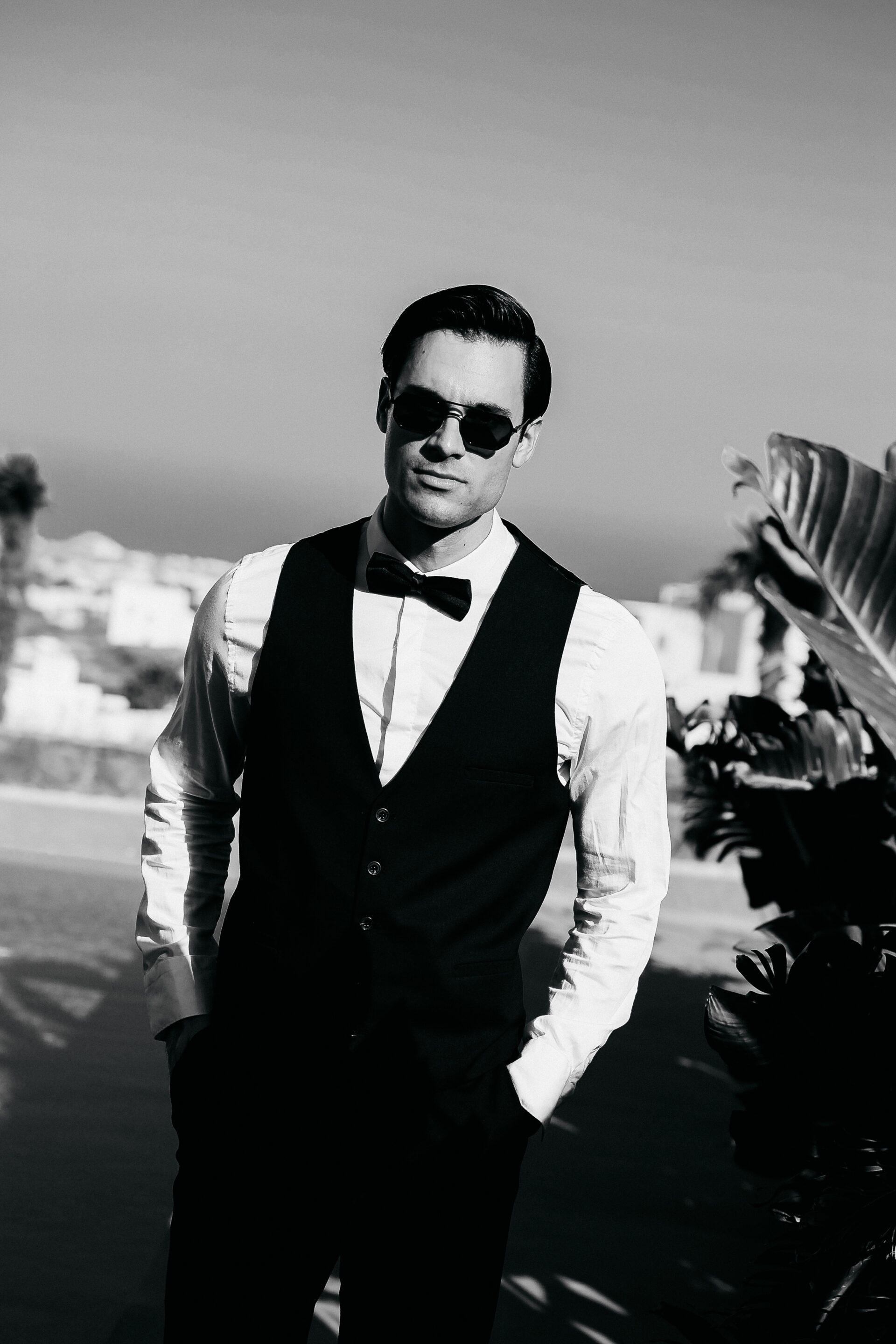 Santorini wedding photographer groom portrait