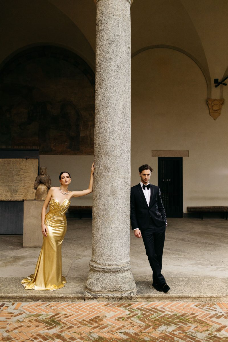 santorini wedding photographer couple in elegant attire